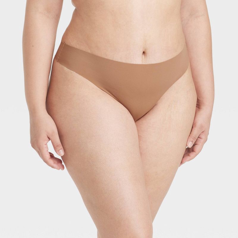 slide 4 of 5, Women's Invisible Edge Thong Underwear - Auden™ Caramel XL: Seamless Knit Low Rise, 1 ct
