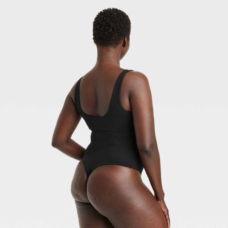 slide 5 of 5, Women's Luxe 4-Way Stretch Tank Bodysuit - Auden™ Black XS: Nylon Spandex Blend, Scoopneck, Snap Closure, 1 ct