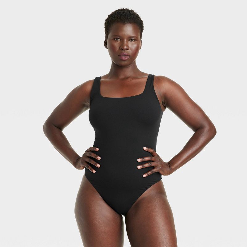 slide 4 of 5, Women's Luxe 4-Way Stretch Tank Bodysuit - Auden™ Black L: Nylon Spandex Blend, Scoopneck, Sleeveless, Pullover, Crotch Snap, 1 ct