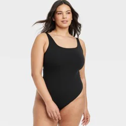 Women's Luxe 4-Way Stretch Tank Bodysuit - Auden™ Black XXL: Nylon Spandex Blend, Scoopneck, Sleeveless, Pullover, Crotch Snap