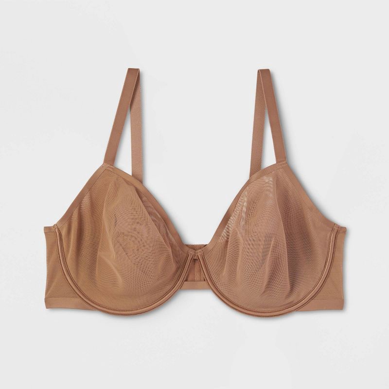 slide 4 of 5, Women's Mesh Unlined Demi Bra - Auden™ Brown 46C: Adjustable Strap, Underwire, Sheer Mesh, 1 ct
