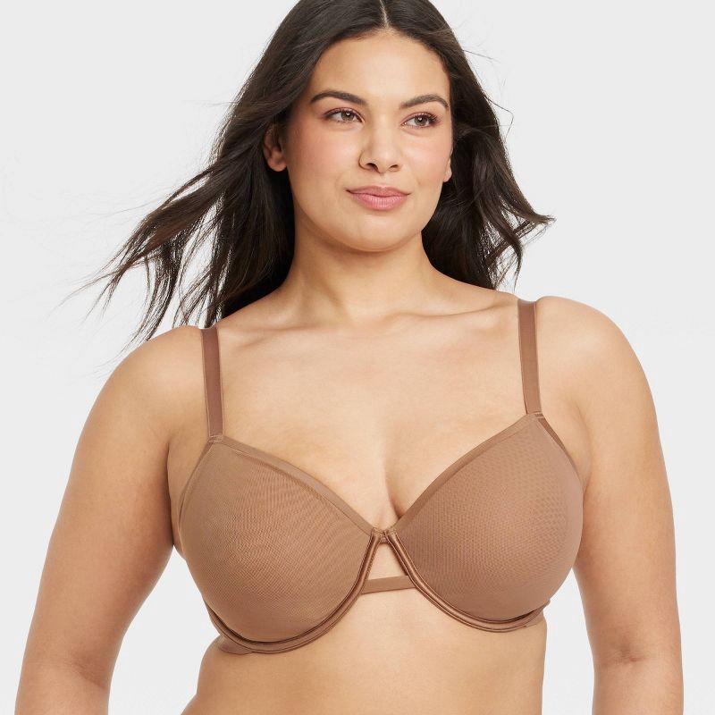 slide 1 of 5, Women's Mesh Unlined Demi Bra - Auden™ Brown 42DD: Adjustable Strap, Underwire, Sheer Mesh, 1 ct