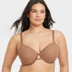 Women's Mesh Unlined Demi Bra - Auden™ Brown 40DDD: Adjustable Strap, Underwire, Sheer Mesh, Plus Size