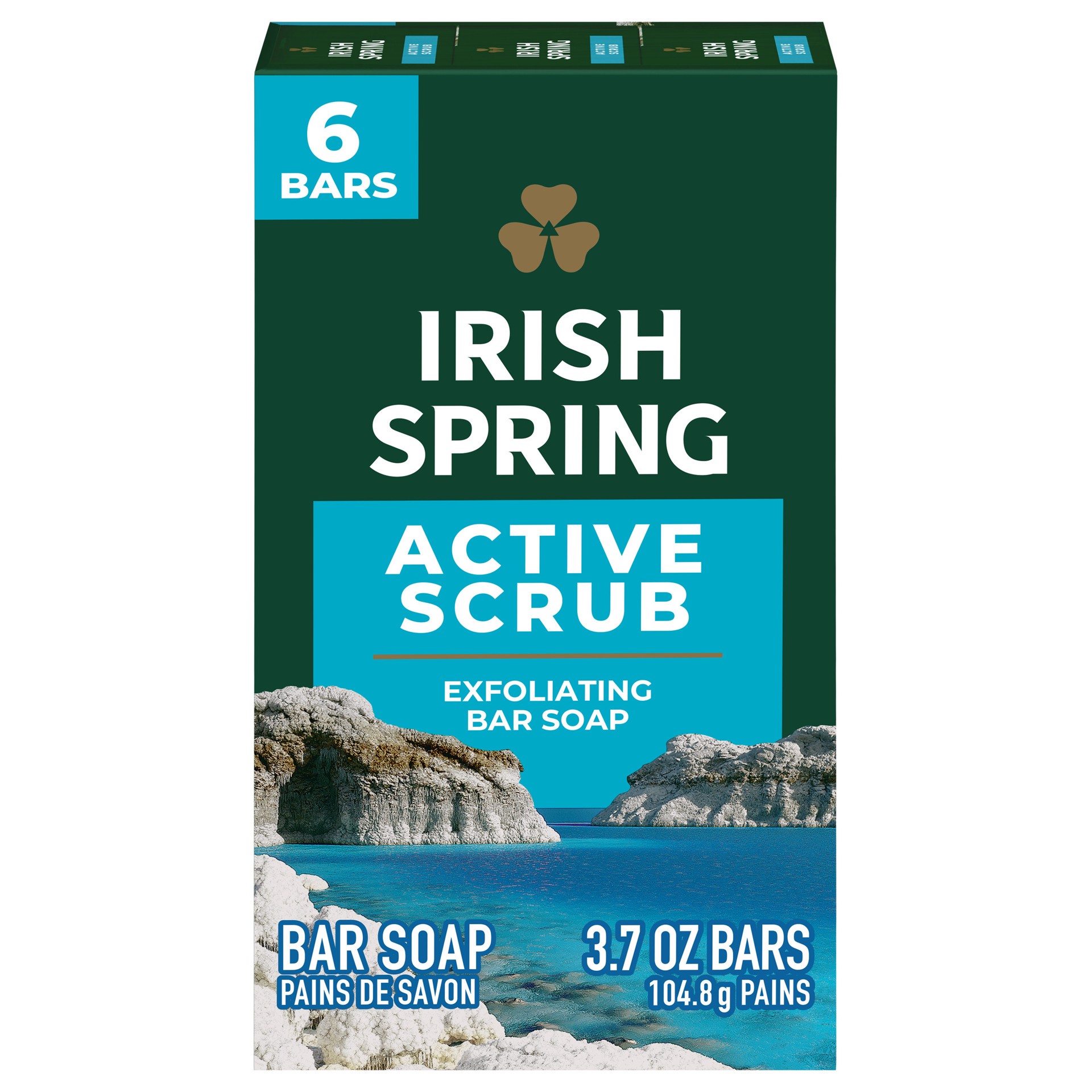 slide 1 of 10, Irish Spring Active Scrub Deodorant Bar Soap for Men, 3.7 oz, 6 Pack, 6 ct