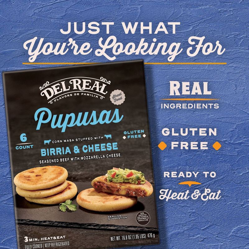 slide 6 of 8, Del Real Foods Gluten Free Mini Pupusas Birria & Cheese - 16.8oz, 16.8 oz