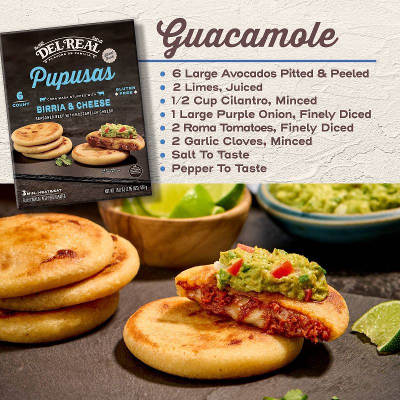 slide 7 of 8, Del Real Foods Gluten Free Mini Pupusas Birria & Cheese - 16.8oz, 16.8 oz