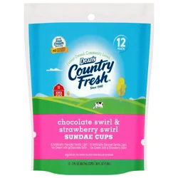 Dean's Country Fresh Chocolate Swirl & Strawberry Swirl Sundae Ice Cream Cups - 12 Pack 3 fl oz Cups
