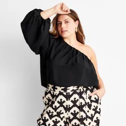 Future Collective w/Jenny K Lopez Women's Balloon Sleeve Asymmetrical One Shoulder Top - Future Collective™ with Jenny K. Lopez Black 2X