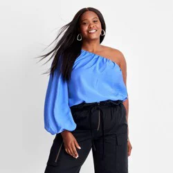 Future Collective w/Jenny K Lopez Women's Balloon Sleeve Asymmetrical One Shoulder Top - Future Collective™ with Jenny K. Lopez Blue XXL