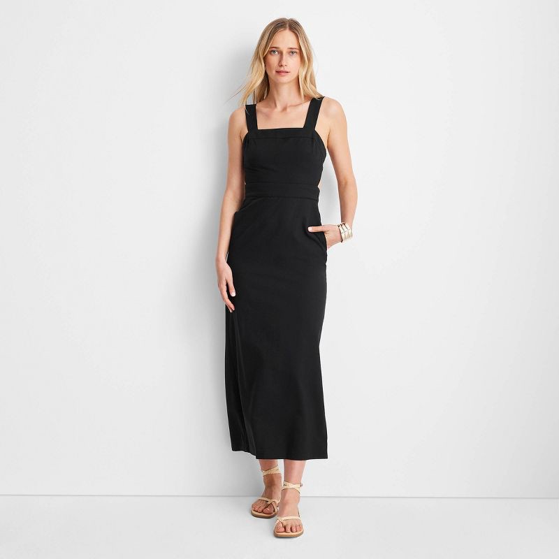 knee length dresses for ladies High Neck Tie-Back Midi Dress main image 0