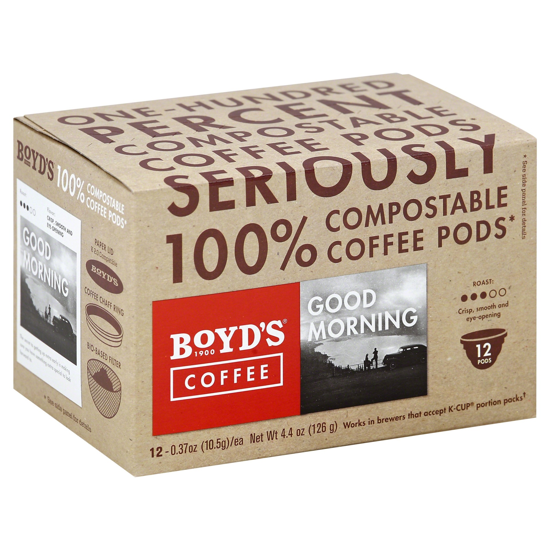 slide 1 of 1, Boyd's Coffee Good Morning Single Serve Cups, 12 ct