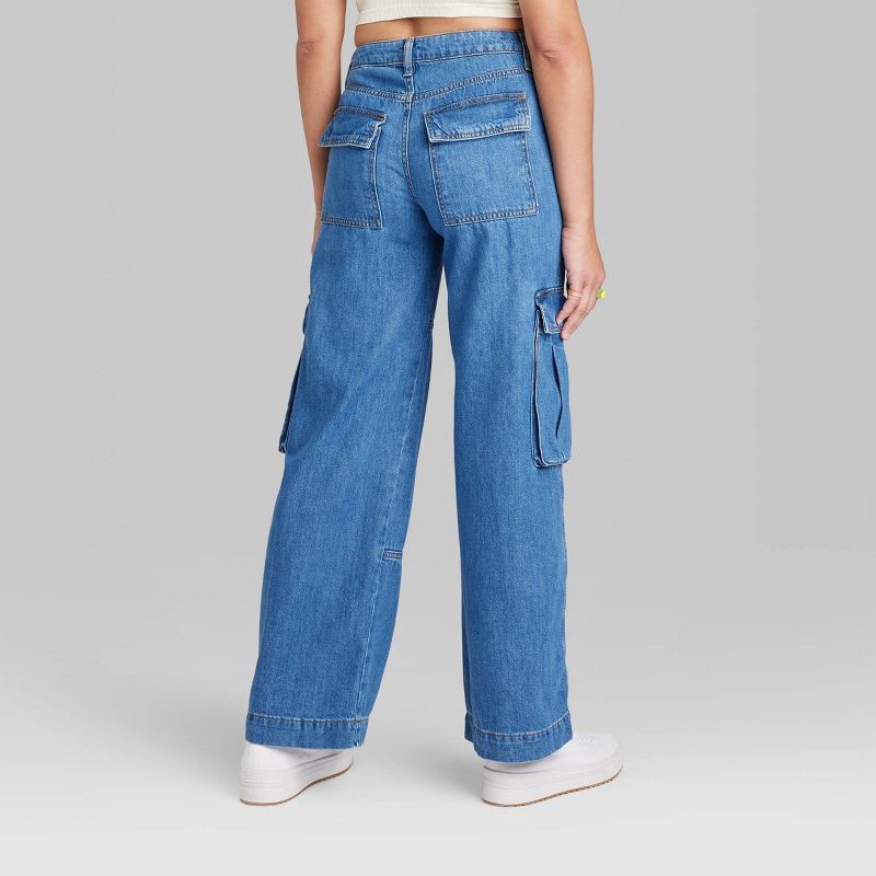 Women's Mid-Rise Cargo Baggy Wide Leg Utility Jeans - Wild Fable