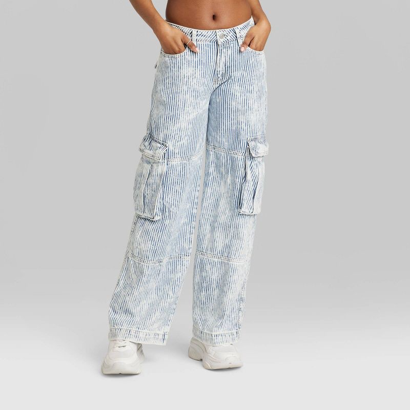 slide 2 of 3, Women's Mid-Rise Cargo Baggy Wide Leg Utility Jeans - Wild Fable™ Railroad Striped 6, 1 ct