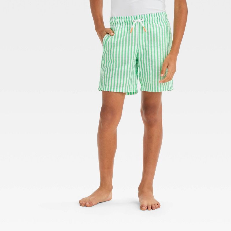 slide 1 of 3, Boys' Striped Swim Shorts - Cat & Jack™ Green S, 1 ct