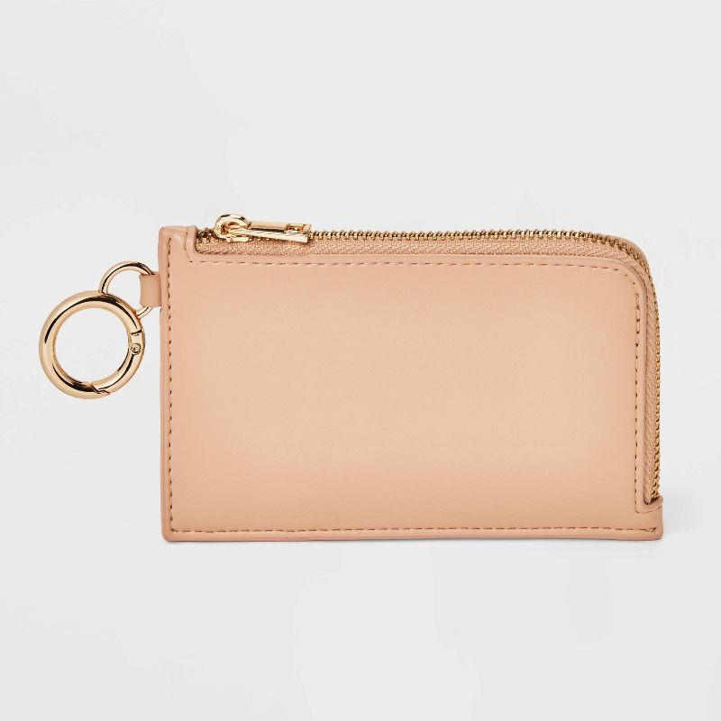slide 1 of 5, L-Zip Card Case - A New Day™ Tan: Solid Wallet with Zip Closure, 3.25" x 5" Size, Card Pockets, 1 ct