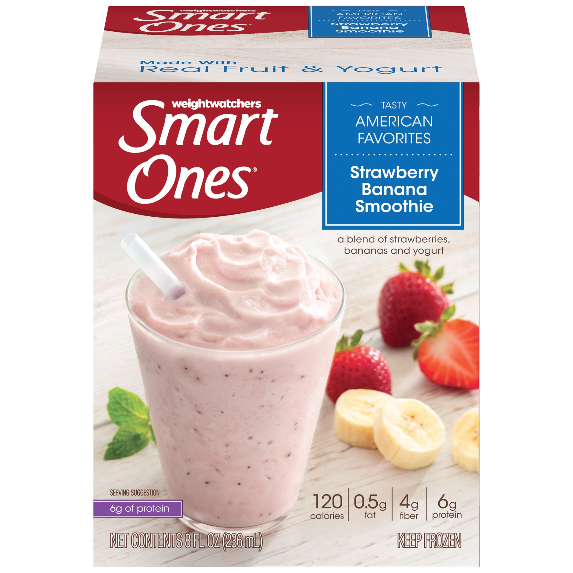 slide 1 of 6, Smart Ones Tasty American Favorites Strawberry Banana Smoothie, 8 fl oz