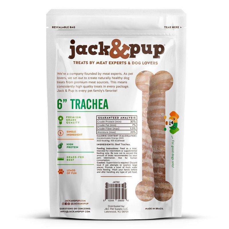 slide 2 of 3, Jack&Pup 6" Trachea Adult Dog Treat Bully Sticks with Beef Flavor - 2.11oz/2ct, 2.11 oz, 2 ct