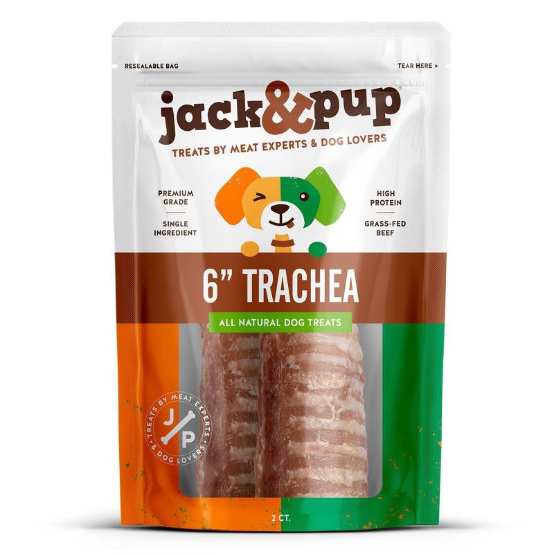 slide 1 of 3, Jack&Pup 6" Trachea Adult Dog Treat Bully Sticks with Beef Flavor - 2.11oz/2ct, 2.11 oz, 2 ct