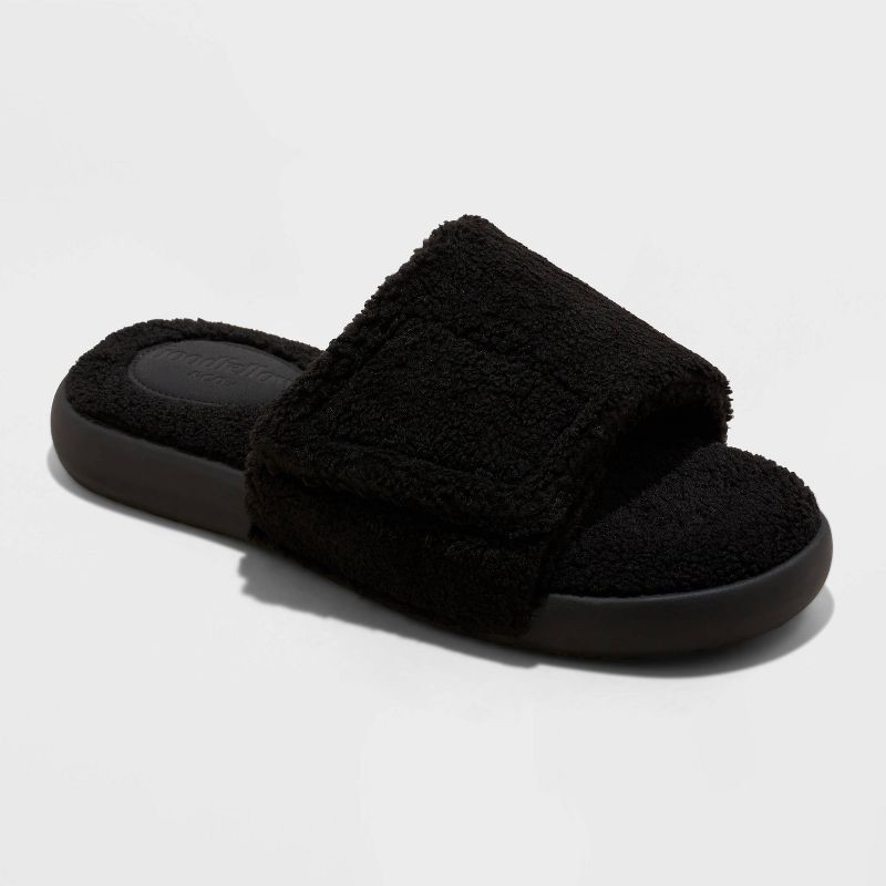 slide 1 of 4, Men's Rodney Adjustable Slide Slippers - Goodfellow & Co™ Jet Black 12, 1 ct