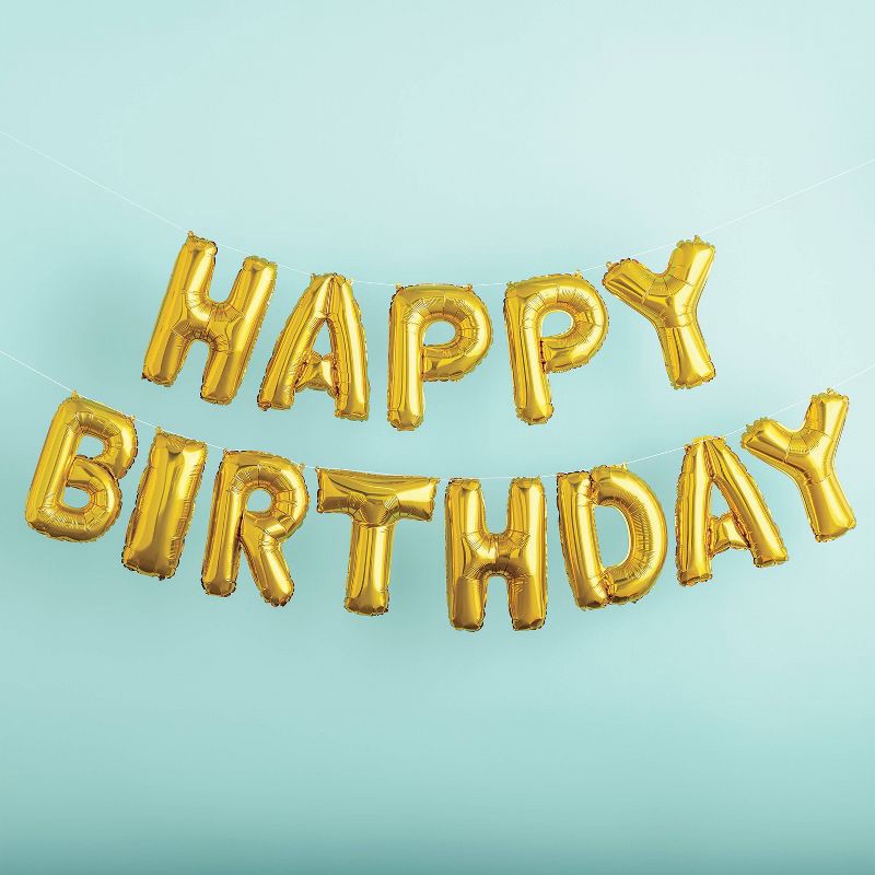 slide 2 of 4, Gold Happy Birthday Foil Balloon Banner - Spritz™, 1 ct