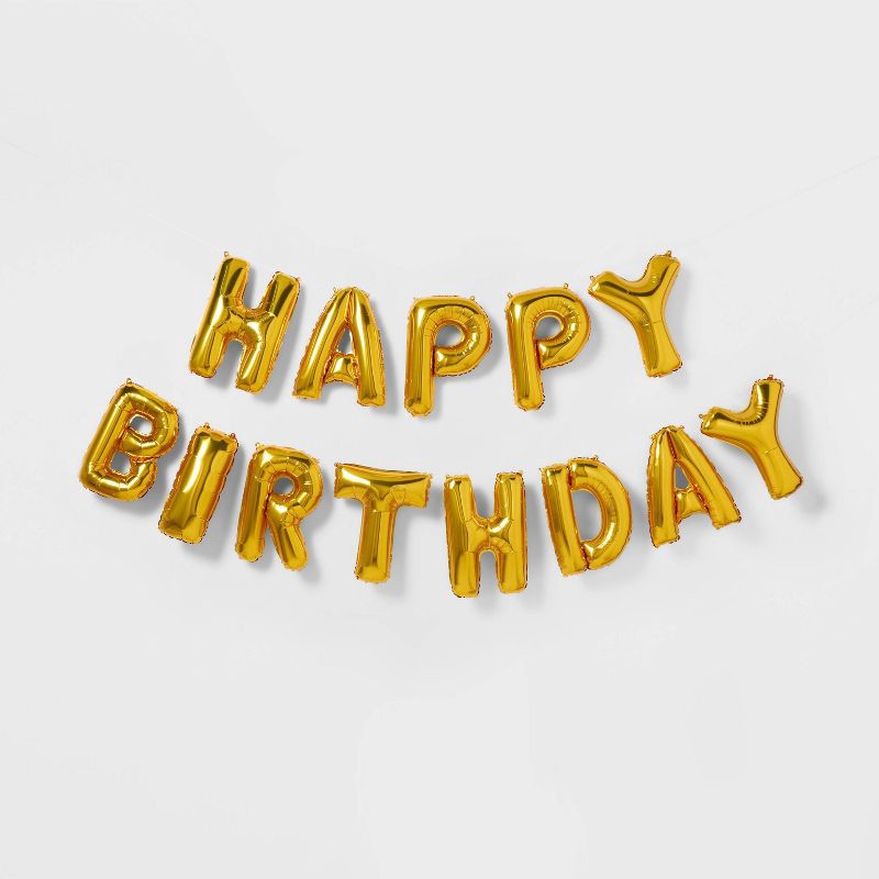 slide 1 of 4, Gold Happy Birthday Foil Balloon Banner - Spritz™, 1 ct