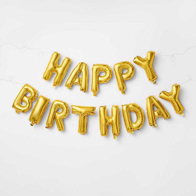 slide 1 of 4, Gold Happy Birthday Foil Balloon Banner - Spritz™, 1 ct