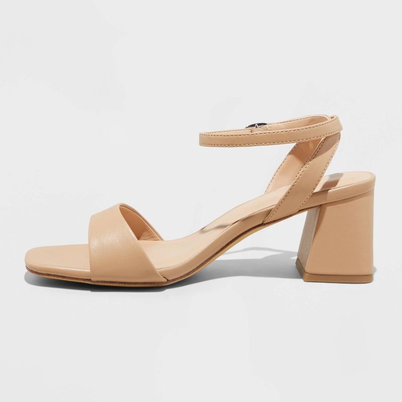 slide 2 of 4, Women's Shannon Heels with Memory Foam Insole - A New Day™ Tan 9: Adjustable Buckle Strap, Block Heel, Open Square Toe Sandals, 1 ct