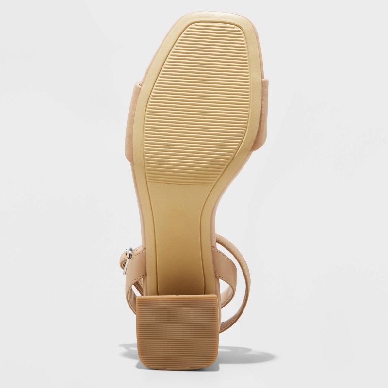 slide 4 of 4, Women's Shannon Heels with Memory Foam Insole - A New Day™ Tan 10: Ankle Strap Sandals, Block Heel, 1 ct