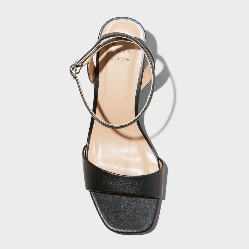 slide 3 of 4, Women's Shannon Heels with Memory Foam Insole - A New Day™ Black 7: Ankle Strap Sandals, Block Heel, Open Toe, 1 ct