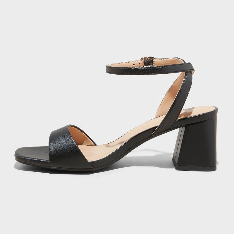 slide 2 of 4, Women's Shannon Heels with Memory Foam Insole - A New Day™ Black 7.5: Ankle Strap Sandals, Block Heel, Open Toe, Square Toe, 1 ct