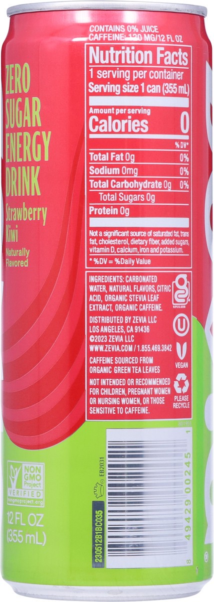 slide 2 of 9, Zevia Zero Sugar Strawberry Kiwi Energy Drink - 12 fl oz, 12 fl oz