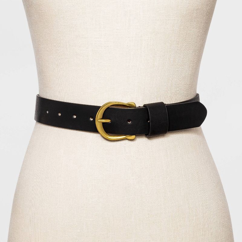 slide 2 of 2, Women's Solid Horseshoe Belt - Universal Thread™ Black XXL: Adjustable Buckle, 1 ct