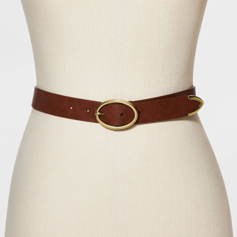 slide 2 of 2, Women's Oval Center Bar Belt - Universal Thread™ Cognac XL: Adjustable Strap, Solid Pattern, Buckle Closure, 1 ct