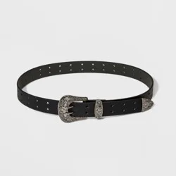 Women's Double Perf Western Belt - Wild Fable™ Black XS: Adjustable Strap, Solid Pattern, Buckle Closure