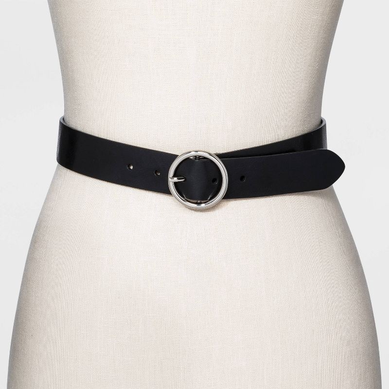slide 2 of 2, Women's Round Buckle Belt - Wild Fable™ Black XL: Adjustable Strap, Solid Pattern, Medium Style, 48" Length, 1 ct