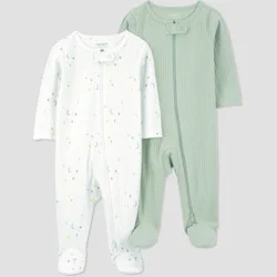 Carter's Just One You® Baby 2pk Sleep N' Play - Green/Ivory Newborn: Footed Pajamas, Two-Way Zipper
