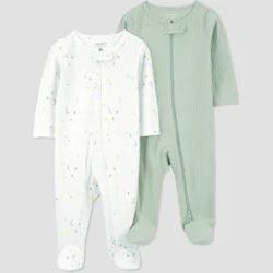 Carter's Just One You® Baby 2pk Sleep N' Play - Green/Ivory 6M: Cotton Blend, Two-Way Zipper, Footed Pajamas, Machine Washable