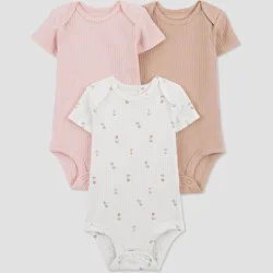 Carter's Just One You® Baby Girls' 3pk Floral Bodysuit - White/Pink/Ivory 9M: Short Sleeve, Crotch Snap