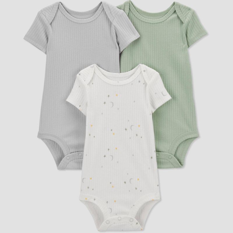 slide 1 of 8, Carter's Just One You® Baby Boys' 3pk Bodysuit - Gray/Green/White 3M: Cotton Blend, Crotch Snap, Tagless, Crew Neck, Short Sleeve, 3 ct