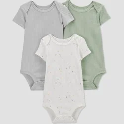 Carter's Just One You® Baby Boys' 3pk Bodysuit - Gray/Green/White 9M: Cotton Blend, Crotch Snap, Tagless, Crew Neck, Short Sleeve