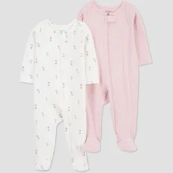 Carter's Just One You® Baby Girls' 2pk Floral Sleep N' Play - Pink/Ivory Newborn: Cotton Footed Pajamas
