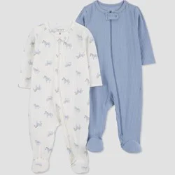 Carter's Just One You® Baby Boys' 2pk Zebra Sleep N' Play - Blue/Ivory 9M: Cotton Blend, Two-Way Zipper, Footed Pajamas