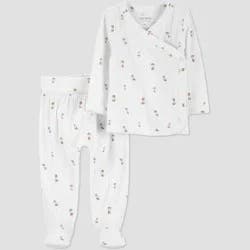 Carter's Just One You® Baby Girls' 2pc Ivory Floral Cardigan Set - Preemie: Cotton Elastane Blend, Side Snap, Footed Pant