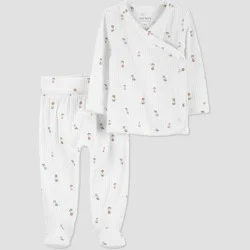 Carter's Just One You® Baby Girls' 2pc Ivory Floral Cardigan Set - 6M: Infant Botanical Pattern, Cotton Elastane Blend
