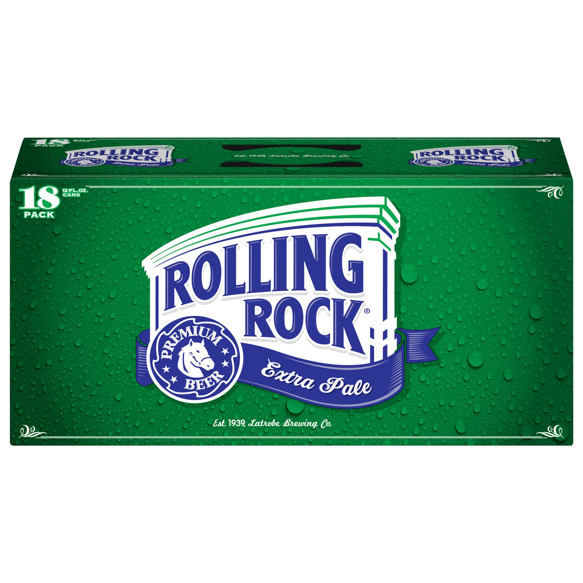 slide 1 of 1, Rolling Rock Extra Pale Beer, 18 Pack 12 fl. oz. Cans, 4.6% ABV, 18 ct; 12 fl oz