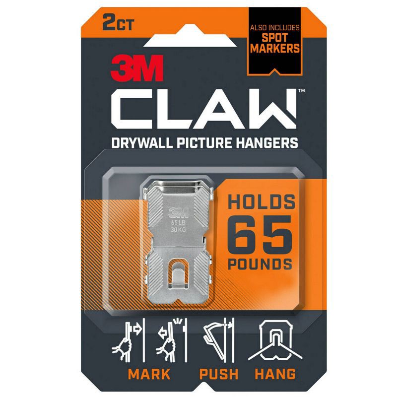 slide 1 of 13, 3M Claw 65lbs Drywall Picture Hangers with Spot Markers, 65 lb