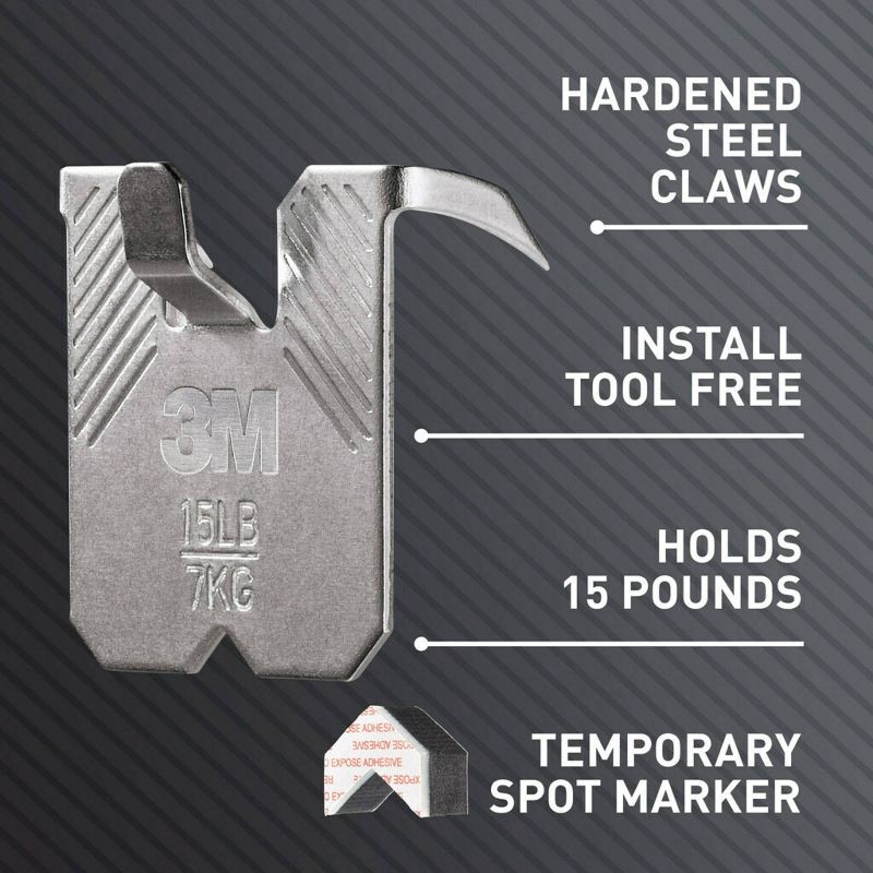 slide 8 of 13, 3M Claw 15lbs Drywall Picture Hanger with Temporary Spot Marker 5 Hangers and 5 Markers: Metal Picture Hooks Kit, 15 lb