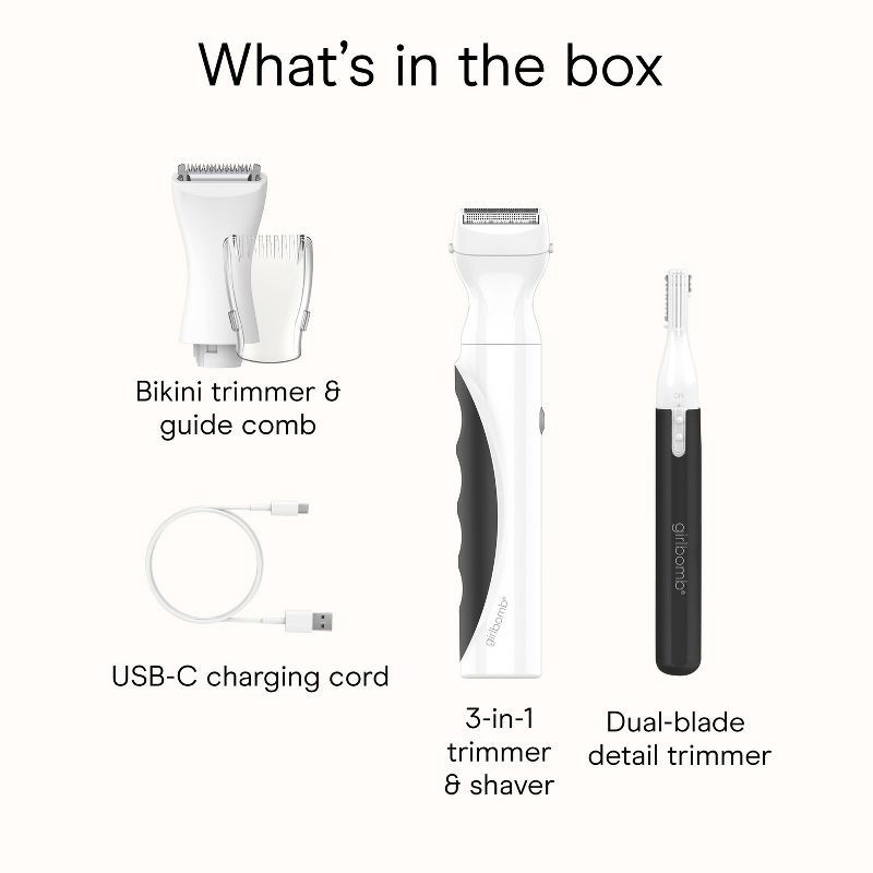 slide 8 of 9, Conair Girlbomb Cordless Rechargeable Bikini Trimmer, Detail Shaver and Facial/Eyebrow Trimmer Set - 6pc, 6 ct