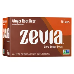Zevia Zero Sugar Ginger Root Beer Soda- 6 ct; 12 oz