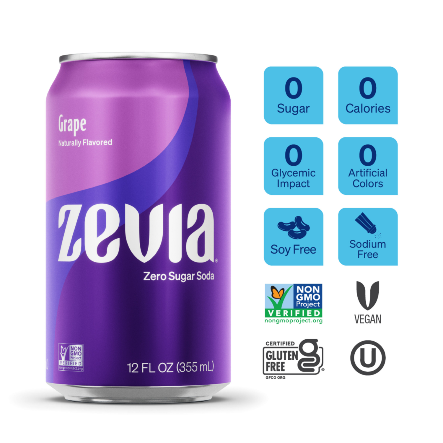 slide 2 of 4, Zevia Zero Sugar Grape Soda- 6 ct; 12 fl oz Cans, 6 ct; 12 fl oz